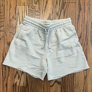 Aritzia TNA Cozy Fleece Shorts in Light Green Gray